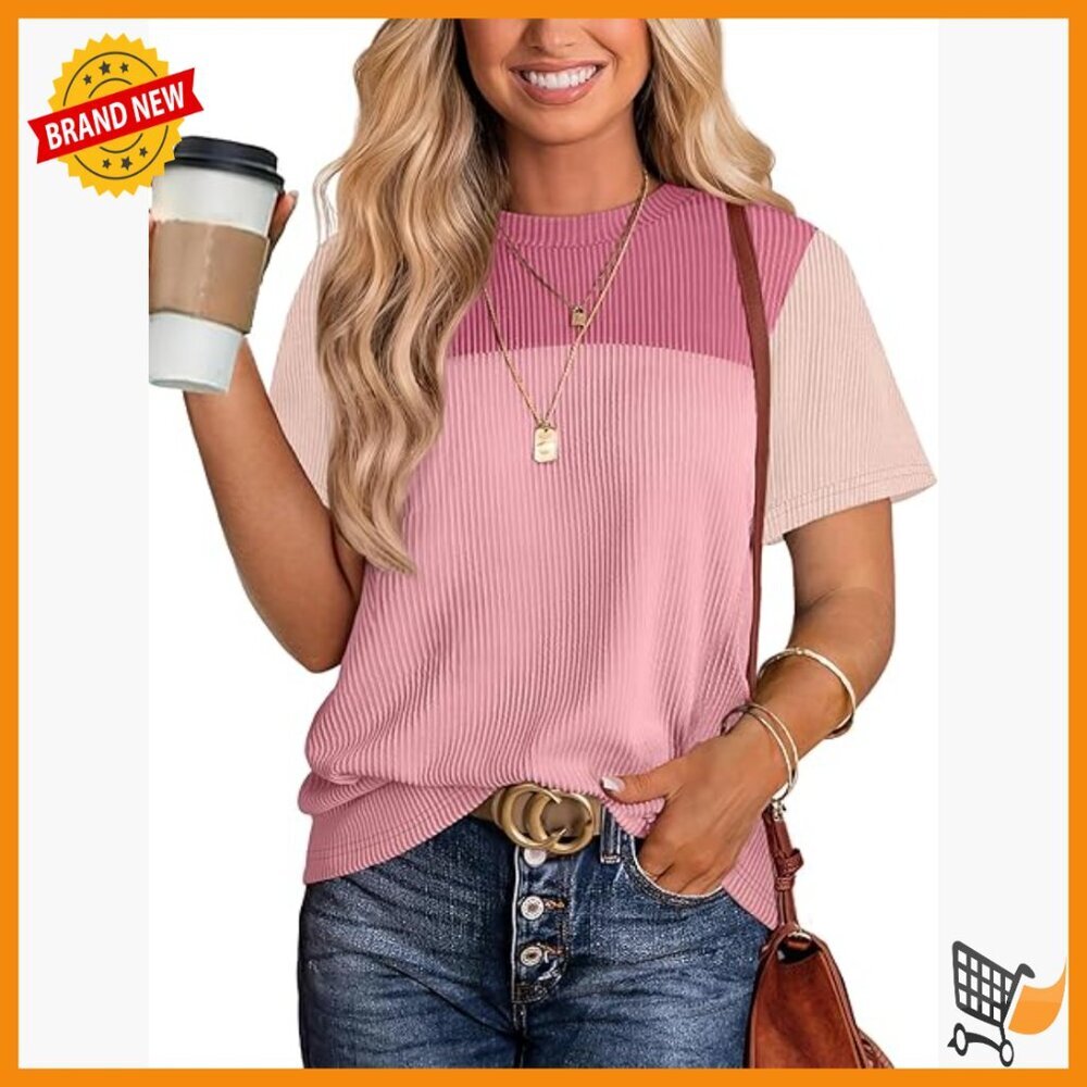 Short Sleeve Crewneck Knitted Top Casual Trendy Loose Fit Spring Summer